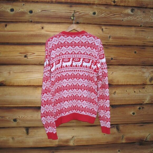 NWOT Red White Cotton Llama Ugly Christmas Sweater - Picture 5 of 7